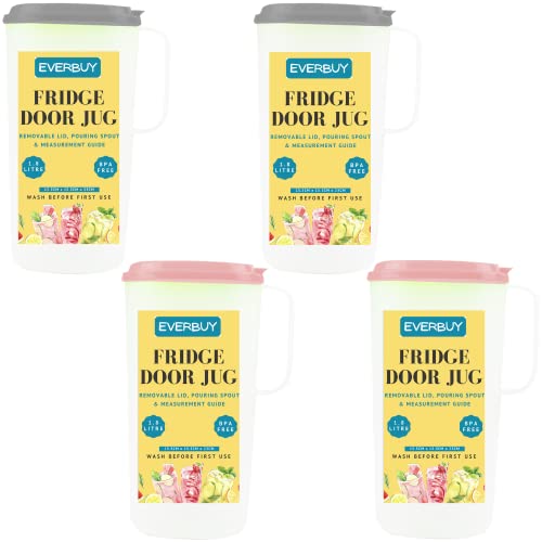fridge-jugs EVERBUY Pack of 4 Plastic Fridge Door Water Jug Pl