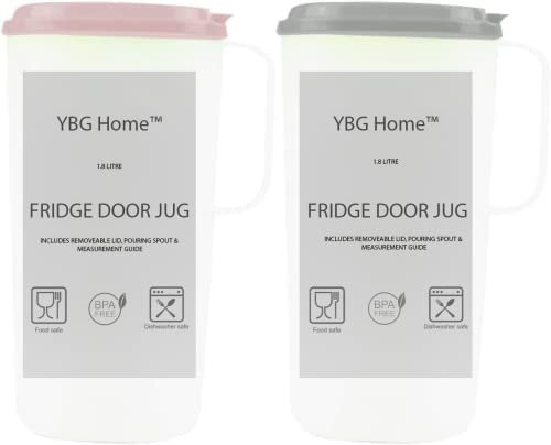 fridge-jugs YBG Home™ Pack of 2 1.8L Plastic Fridge Door Wat