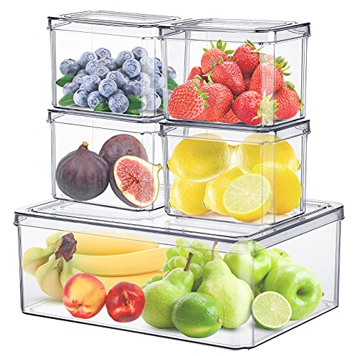 fridge-storage-containers 5 Pack Fridge Storage Containers, Plastic Food Sto