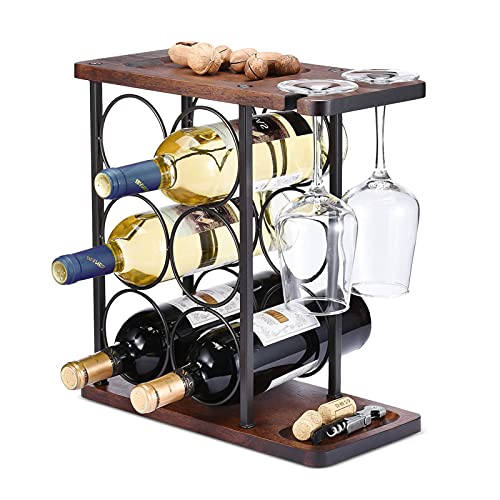 fridge-wine-racks Wine Rack with Glass Holder, Tabletop Wine Holder
