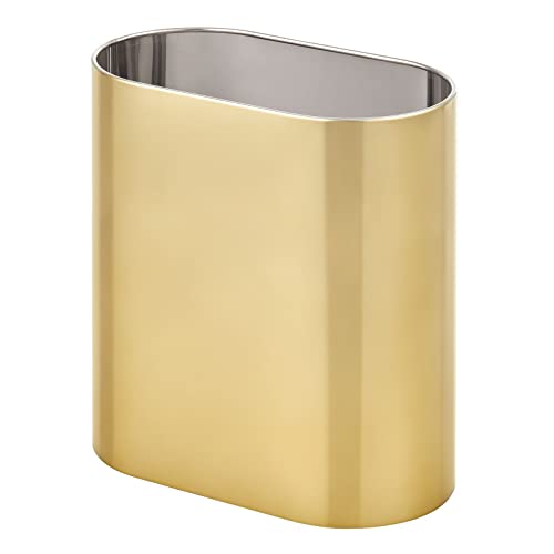 gold-bins mDesign Metal Wastepaper Bin — Compact Metal Bat