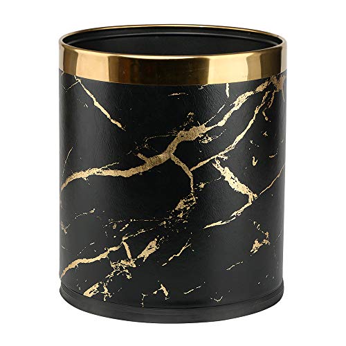 gold-bins Metal Trash Can Waste Paper Bin with PU Leather Co