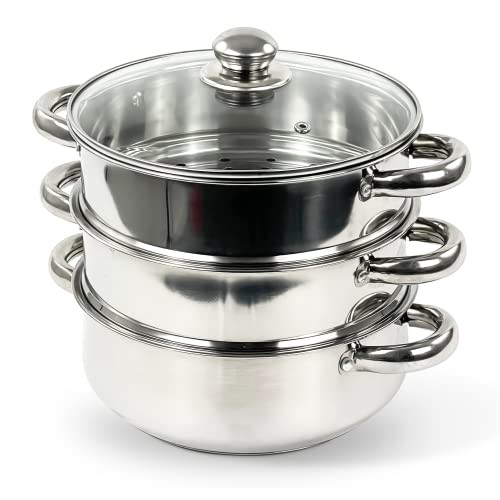 hob-steamers 22CM 3 Tier Stainless Steel Induction Hob Steamer