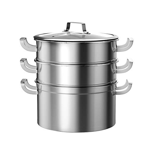 large-steamers COSTWAY Stainless Steel Streamer Pot, 3 Tiers 26cm