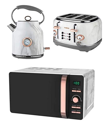 rose-gold-microwaves Tower Rose Gold White Marble Kitchen Appliance Ret