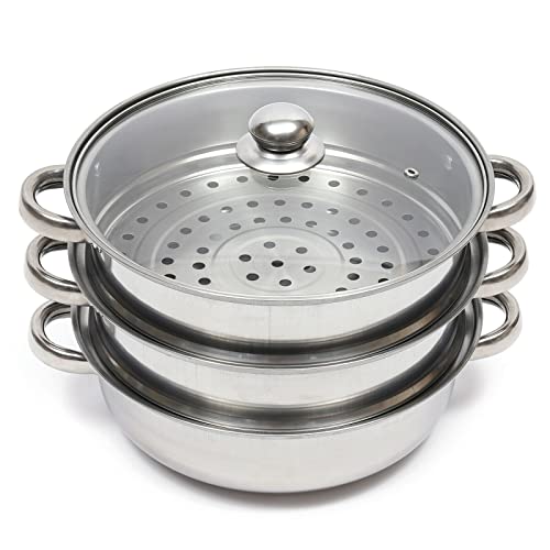 steamer-pots 3 Tier Steamer Set Stainless Steel Cooker with Gla