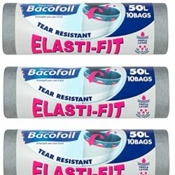 the-best-50l-bin-bags Bacofoil 3 x Elasti-fit Bin Liners 50L Kitchen Bins 10 Bags on a Roll Total 30 Bags…