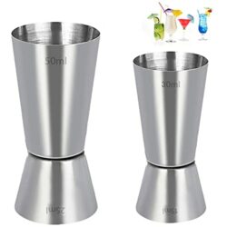 the-best-cocktail-measure-cup Set of 2 Stainless Steel 25/50 ml & 15/30 ml Cocktail Jigger Spirit Measure Cup, Shot Measure Dual Measuring Cup for Bar Party Wine Cocktail Drink Shaker Shaker