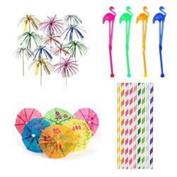 the-best-cocktail-straws 125 Pcs Cocktail Decorations, Cocktail Accessories Party Pack with Paper Straws, Cocktail Umbrellas, Sparkle Fireworks, Flamingo Stirring Stirrers, Cocktail Accessories for Food Drink Decorations