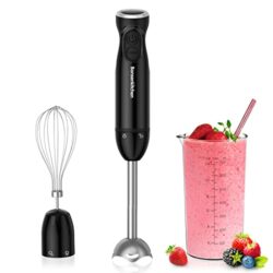 the-best-electric-hand-blender Bonsenkitchen Hand Blender, 3-in-1 Immersion Blender handheld, Stick Blender Electric with Stainless Steel Blade, Egg Whisk, 700ml Beaker for Making Baby Food, Soups, HB3202 (Black)