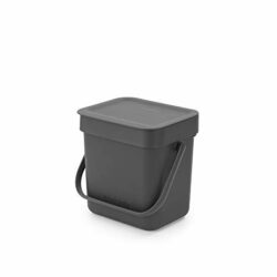 the-best-food-waste-bin Brabantia Sort & Go Food Waste Bin (3L / Grey) Small Countertop Kitchen Compost Caddy with Handle & Removable Lid, Easy Clean