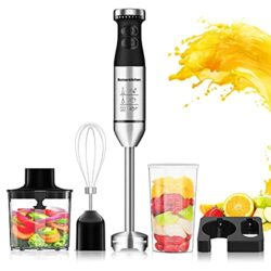 the-best-hand-blender-for-soup Bonsenkitchen Hand Blender, 3-in-1 Stainless Steel Hand Immersion Blender Set, Stick Blender with Beaker and Food Processor, Stainless Steel Blade, Egg Whisk for Smoothies, Soups, Sauces, Baby Food