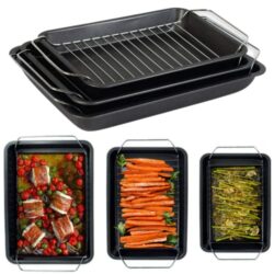 the-best-small-roasting-tins EVERBUY Roasting Tray Set with Roasting Rack, Non Stick Coating, Roasting Tin Cooking Set Oven Dish with Rack Non Stick (Pack of 3)