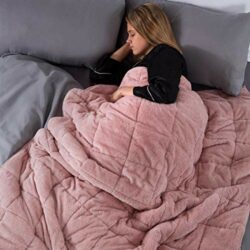 the-best-weighted-blankets Brentfords Teddy Fleece Heavy Weighted Blanket for Adults Quilted Pockets Throw, Blush Pink, 150 x 200cm - 8kg