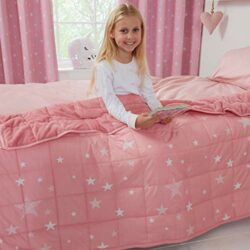 the-best-weighted-blankets Dreamscene Star Weighted Blanket for Kids Children Sleep Insomnia Therapy Anxiety Relief Autism Reversible Fluffy Teddy Fleece Throw, Blush Pink, 100 x 150cm - 3kg