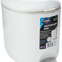 the-best-white-bin Addis 518503 Premium Deluxe Bathroom Pedal Bin with inner, 3.5 litre, White Grey, 29 x 18.5 x 23cm