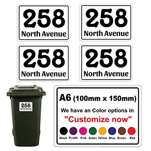 wheelie-bin-stickers 4 x Personalised Custom Wheelie Bin Number Sticker