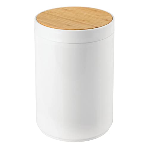 white-bins mDesign Swing Lid Bathroom Bin - Bamboo and Plasti
