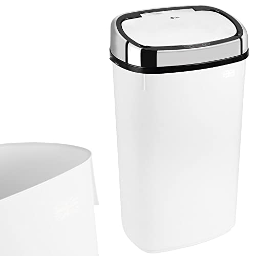 white-kitchen-bins Dihl - UK Made - 50L White Sensor Bin with Chrome