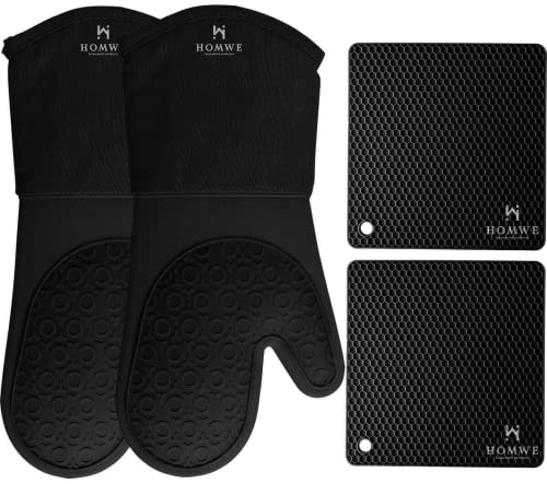 black-oven-gloves HOMWE Silicone Oven Gloves & Pot Holders - 4 Piece