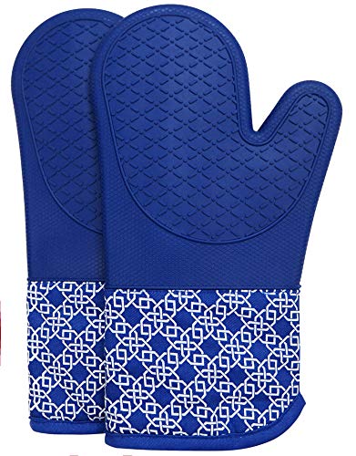 blue-oven-gloves Oven Gloves Heat Resistant Silicone Shell Kitchen