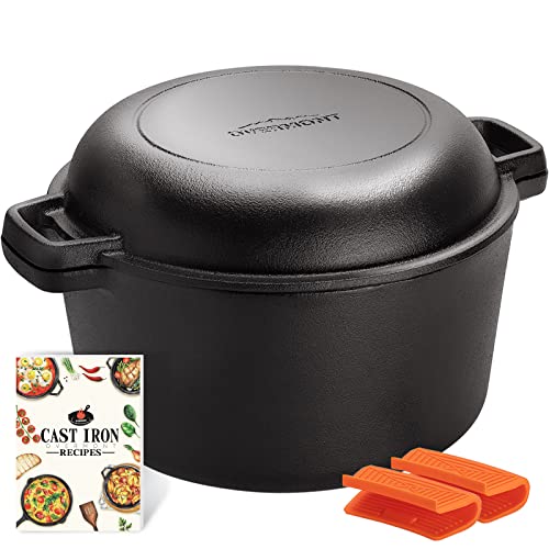 dutch-ovens Overmont 2 in 1 Cast Iron Dutch Oven with Cookbook