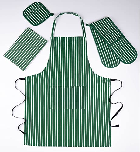 green-oven-gloves Double Oven Gloves Set with Apron Heat Resistant O
