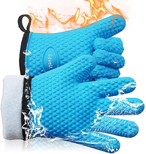 oven-gloves-with-fingers Loveuing Oven Gloves Silicone and Cotton Double La