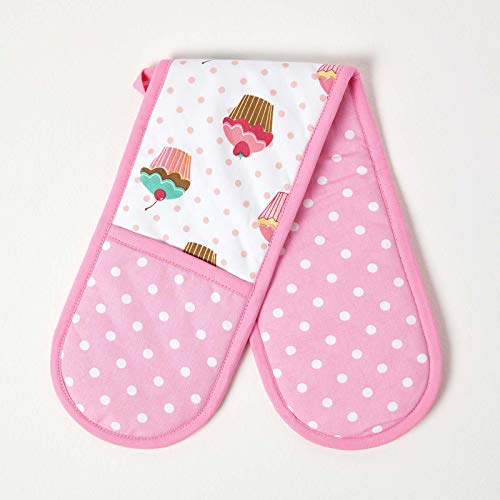 pink-oven-gloves HOMESCAPES - Pure Cotton Double Oven Glove - Cup C