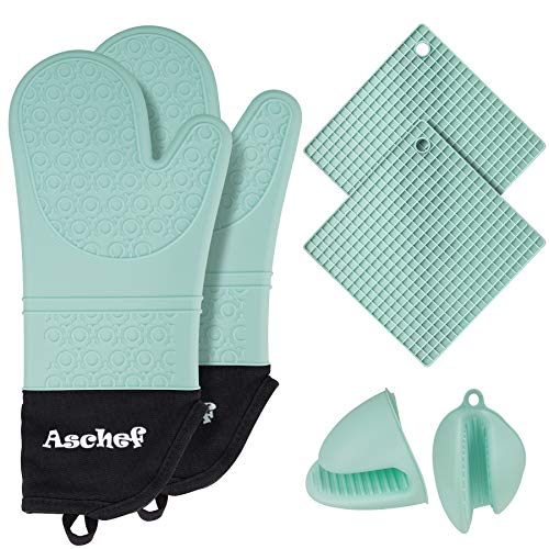 rubber-oven-gloves 6in1 Heat Resistant Silicone Oven Gloves+ Pinch Gr
