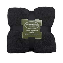 the-best-black-blankets Brentfords Teddy Fleece Blanket Large Throw Over Bed Plush Super Soft Warm Sofa Bedspread, Black - 125 x 150 cm