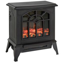 the-best-electric-fireplace HOMCOM 1000W/2000W Freestanding Electrical Fireplace Indoor Heater Stove Log Wood LED Burning Effect Flame with Thermostat Control Black