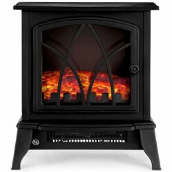 the-best-electric-fireplace NETTA Electric Fireplace Stove Heater 2000W with Fire Flame Effect, 2 Heat Settings, Adjustable Thermostat, Freestanding Portable Electric Log Wood Burner Effect - Black
