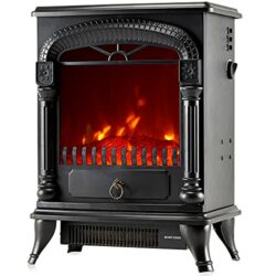 the-best-electric-fireplace NETTA Electric Fireplace Stove Heater with Log Wood Burner Effect - with Fire Flame Effect, Arch Design, Freestanding Portable, Wood Burning LED Light - 1750-1950 watts