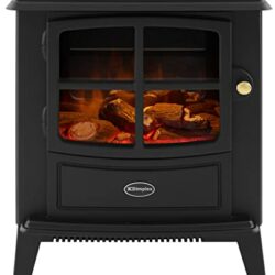 the-best-electric-stove-heaters Dimplex Brayford Optiflame Electric Stove, Imitation Log Burner Fire Suite, Electrical LED Wood Burning 2kW Adjustable Heater, Freestanding, Cast Iron Effect, Log Bed & Remote Control, Small – Black