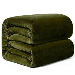 the-best-green-blankets Hansleep Fleece Blanket Sofa Throw, Olive Green Throw Fluffy Soft Small Blanket for Bed Settees Couch Chairs Single Size, 130x165cm