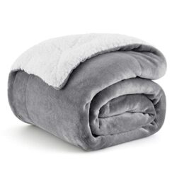 the-best-grey-blankets Bedsure Sherpa Fleece Throw Blanket - Fluffy Microfiber Solid Blankets for Bed and Couch Travel/Single Size, Silver Grey, 130x150cm