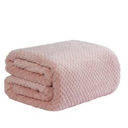 the-best-pink-blankets Dreamscene Luxury Waffle Honeycomb Warm Throw Over Sofa Bed Soft Blanket 125 x 150 Blush, 100% Polyester, Faux Fur, Pink, Single - 125 x 150cm WATHBLS98