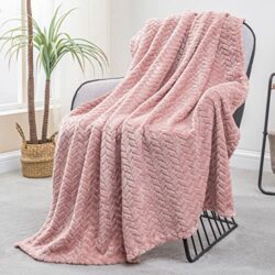 the-best-pink-blankets Exclusivo Mezcla Large Flannel Fleece Throw Blanket, 127x178 CM Sofa Throws, Soft Jacquard Weave Leaves Pattern Throws for Sofa, Pink Blanket