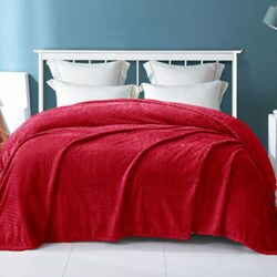 the-best-red-blankets Exclusivo Mezcla Double Size Flannel Fleece Blanket, 230x168 CM Soft Jacquard Weave Leaves Pattern Velvet Plush Bed Blanket, Red Blanket