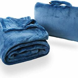 the-best-travel-blankets HOCHSTE 4-in-1 Travel Blanket Ultra Plush,Velvelty and Soft French Microfiber Blanket Built-in Carry Case, Ideal Airplane Home Blanket Doubles as Lumbar Pillow and Neck Support Comfort Royal Blue