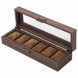 the-best-watch-box-for-men Readaeer Watch Box 6-Slots with Real Glass Topped,Wood Grain PU Watch Display Storage Case,as a Gift for lovers