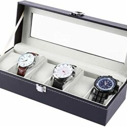 the-best-watch-box-for-men Watch Box, Ohuhu 6 Slot Watch Case with Glass Lid, PU Leather Watch Holder Box Watch Box for Men and Women, Watch Display Storage Box as Gift for Valentines Day Birthday, Gray
