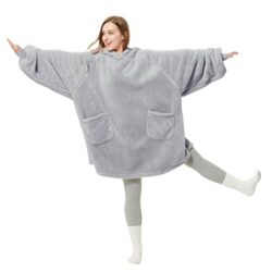 the-best-wearable-blankets Bedsure Wearable Blanket Hoodie Grey - Fluffy Fleece Adults Hooded Hoody Blanket for Men & Women, Comfy Snuggle Hoodie Blanket Gift for Her, Gift for Women, Grey