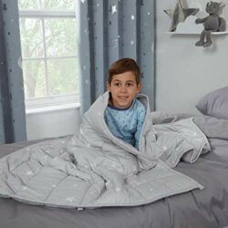 the-best-weighted-blankets-for-children Dreamscene Star Teddy Fleece Kids Weighted Blanket for Children Supporting Stress Relief Reversible Soft Fluffy Quilted Throw, Silver Grey, 100 x 150cm, 3kg(6.6lb)