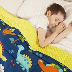the-best-weighted-blankets-for-children Weighted Blanket for Children Kids Autism Anxiety - 100% Cotton with Sensory Soft Minky Dot Reverse Side - Heavy Weight Blanket for Sleep Therapy (Dinosaur Blue, 90cm x 125cm, 2.3kg)