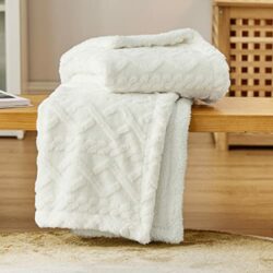 the-best-white-blankets Bedsure Sherpa Fleece Throw Blanket - Fluffy Fuzzy Soft Warm Jacquard Coral Fleece Blanket for Bed and Couch, Double/Twin, White, 150x200cm