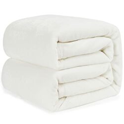 the-best-white-blankets EHEYCIGA Fleece Blanket White Throws for Sofas Fluffy Warm Soft Blanket for Bed Settees Armchairs, Fit All Season, Single, 130x165cm