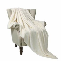 the-best-white-blankets Exclusivo Mezcla Flannel Throw Blanket, 127x178 CM Soft Sofa Throws, Waffle Fleece Throws for Sofa, Off White Blanket