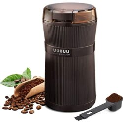 the-best-coffee-bean-grinders Coffee Grinder with Brush, UUOUU 200W Washable Bowl Spice Grinder with Stainless Steel Blade for Seed Bean Nut Herb Pepper & Grain, Lid Activated Safety Switch, Brown, CG-8320
